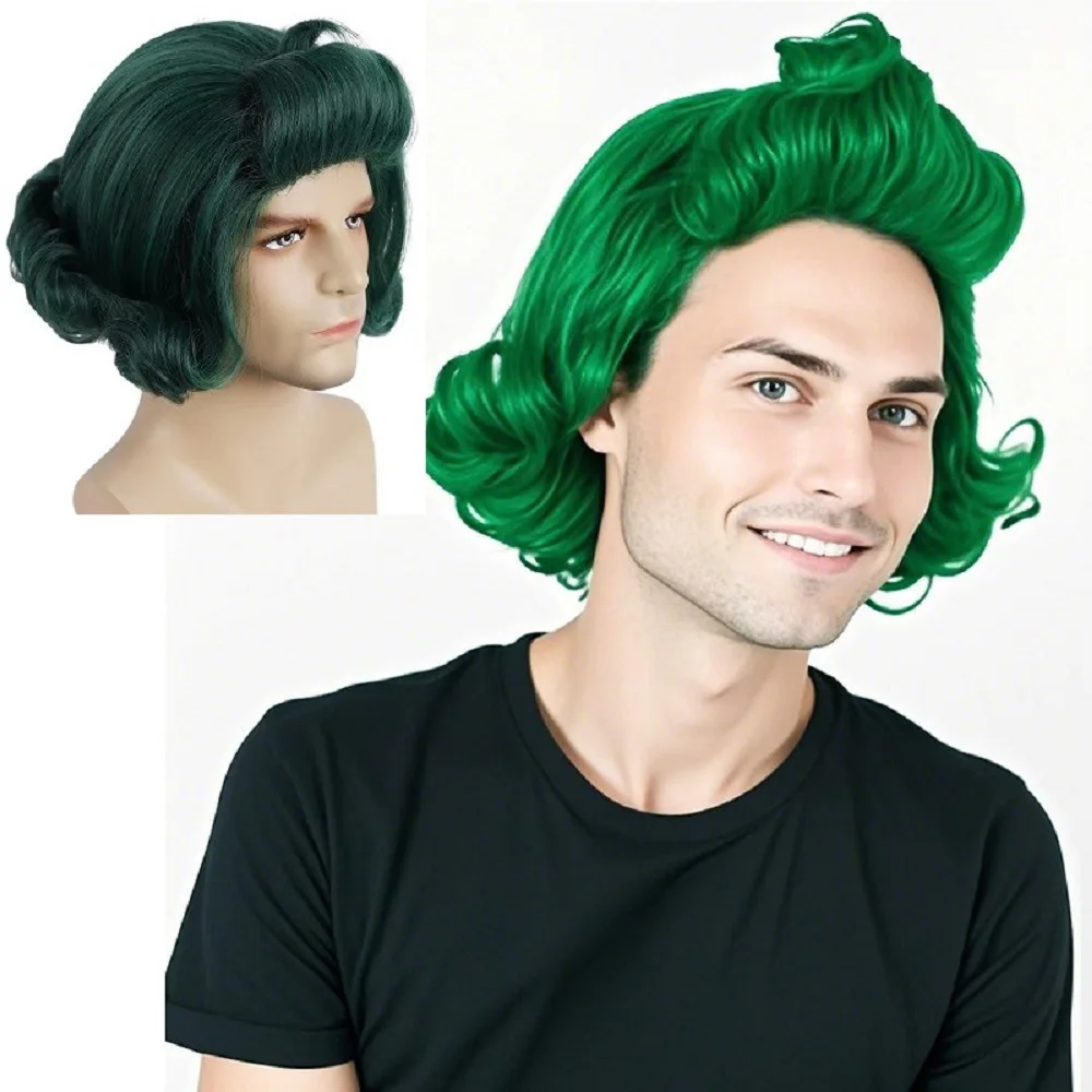 Perruque courte bouclée verte de Noël pour hommes, postiche synthétique de style Whacky, perruque de scène, perruque de cosplay, perruque de costume de Noël