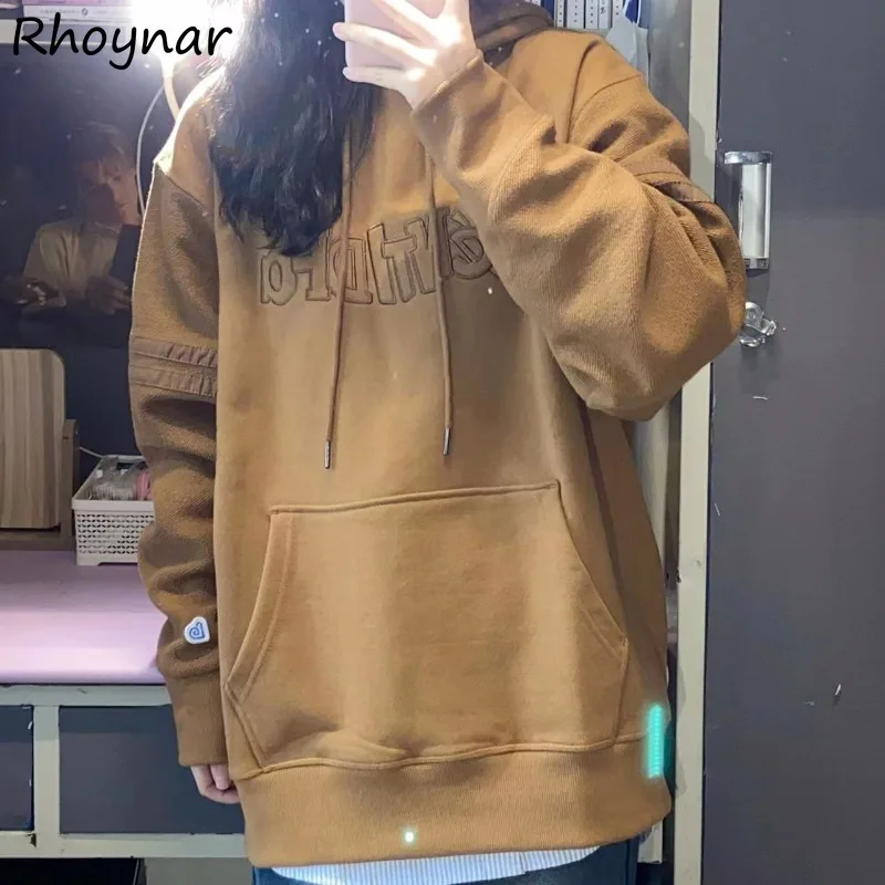 

Embroidery With Hat Hoodies Women Korean Fashion Pockets High Street Loose Cozy Leisure Simple All-match Design College Autumn