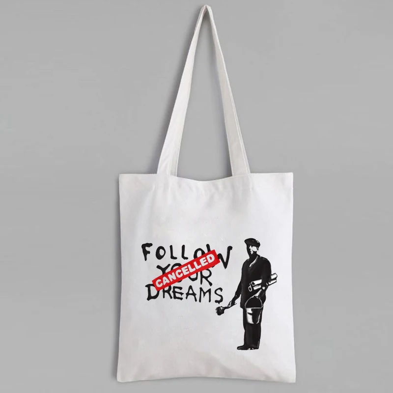 

Art Canvas Tote Bag Follow Your Dream Bag Eco Friendly Fashion Shopping Bag Art Canvas Bag No Zipper