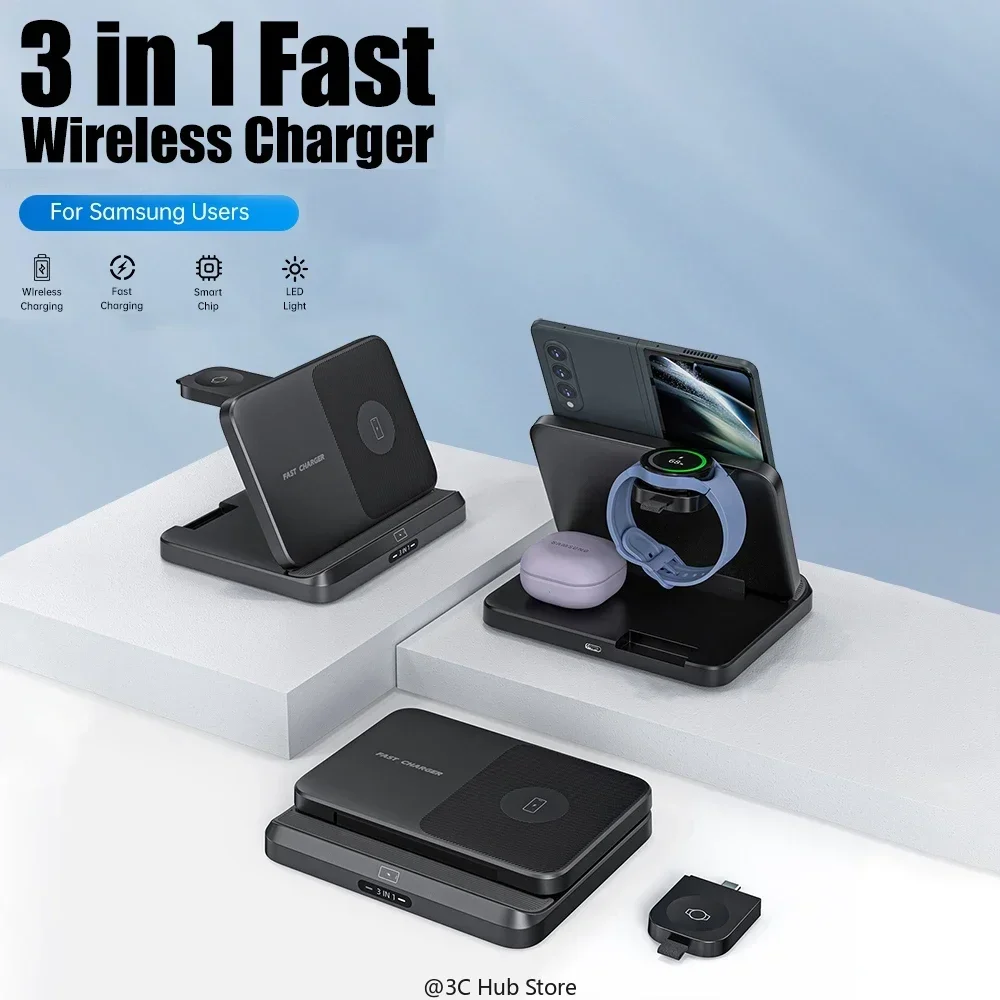 Foldable Wireless Charger Stand for Samsung Galaxy Z Fold 5 4 3 S23 Ultra Fast Charging Dock Station for Galaxy Watch 6 Buds2