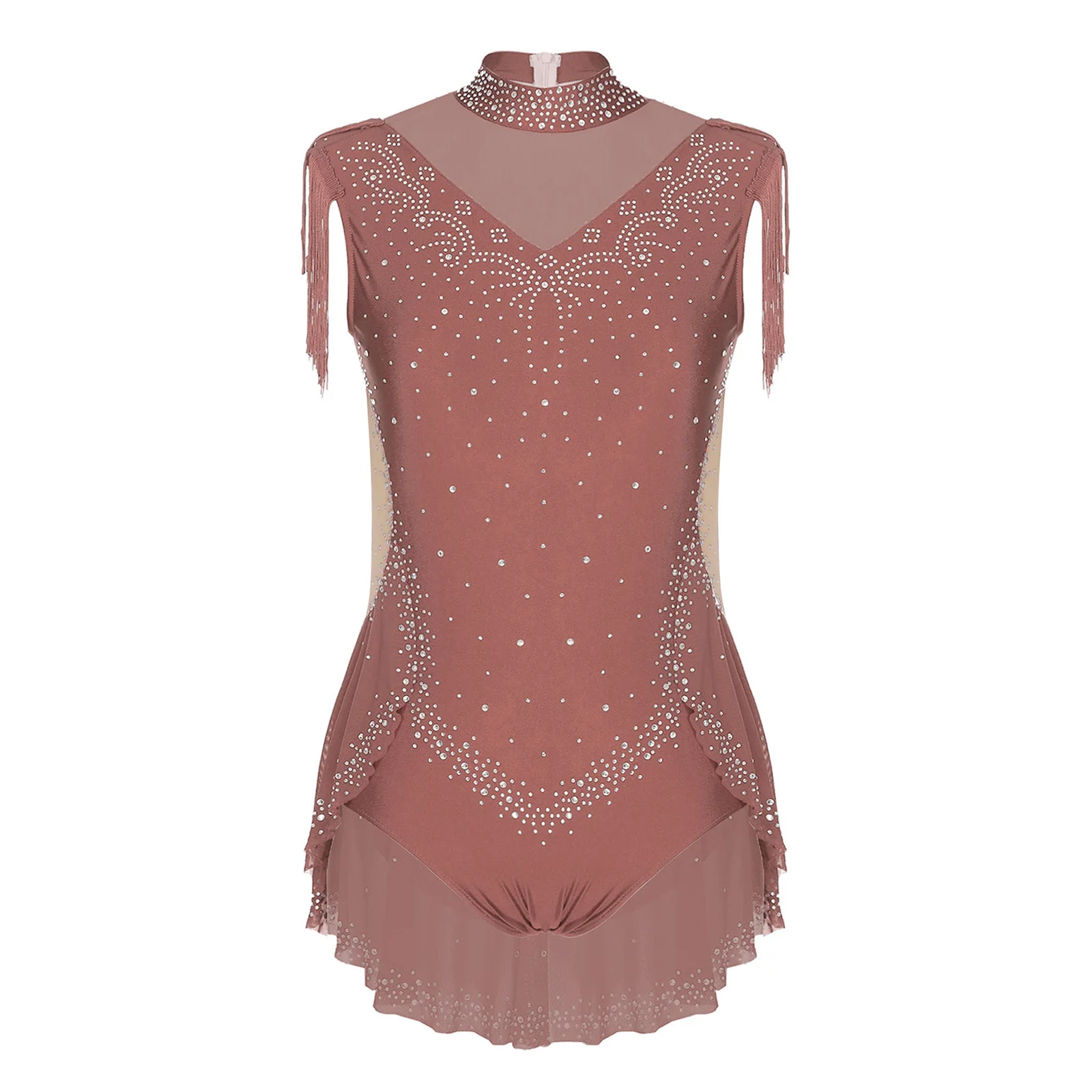 أطفال بنات تألق الراين الجمباز الشكل التزلج الباليه اللاتينية ملابس رقص الجمباز زي بقماش شفاف شرابة متجنب ارتداءها #3