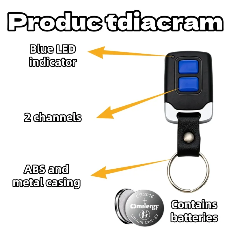433MHz 2-Key Wireless Copy Remote Control Garage Door Handheld Transmitter
