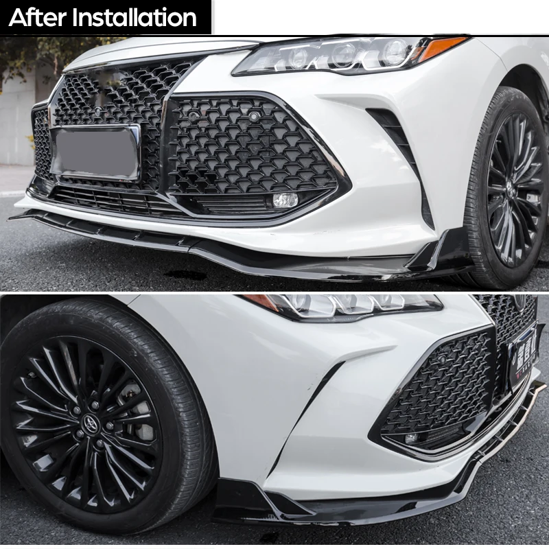 Carbon Fiber Printing Gloss Black Front Bumper Lip Spoiler 3PCS for Toyota Avalon 5th Generation XX50 2018 - 2024