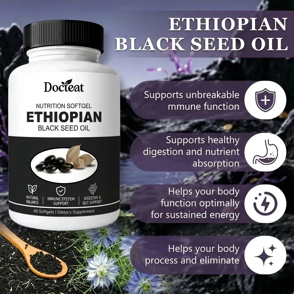 Black Seed Oil Softgels – 100% Pure Nigella Sativa, Supports Immunity, Digestion & Gut Health – Natural Wellness Supplement