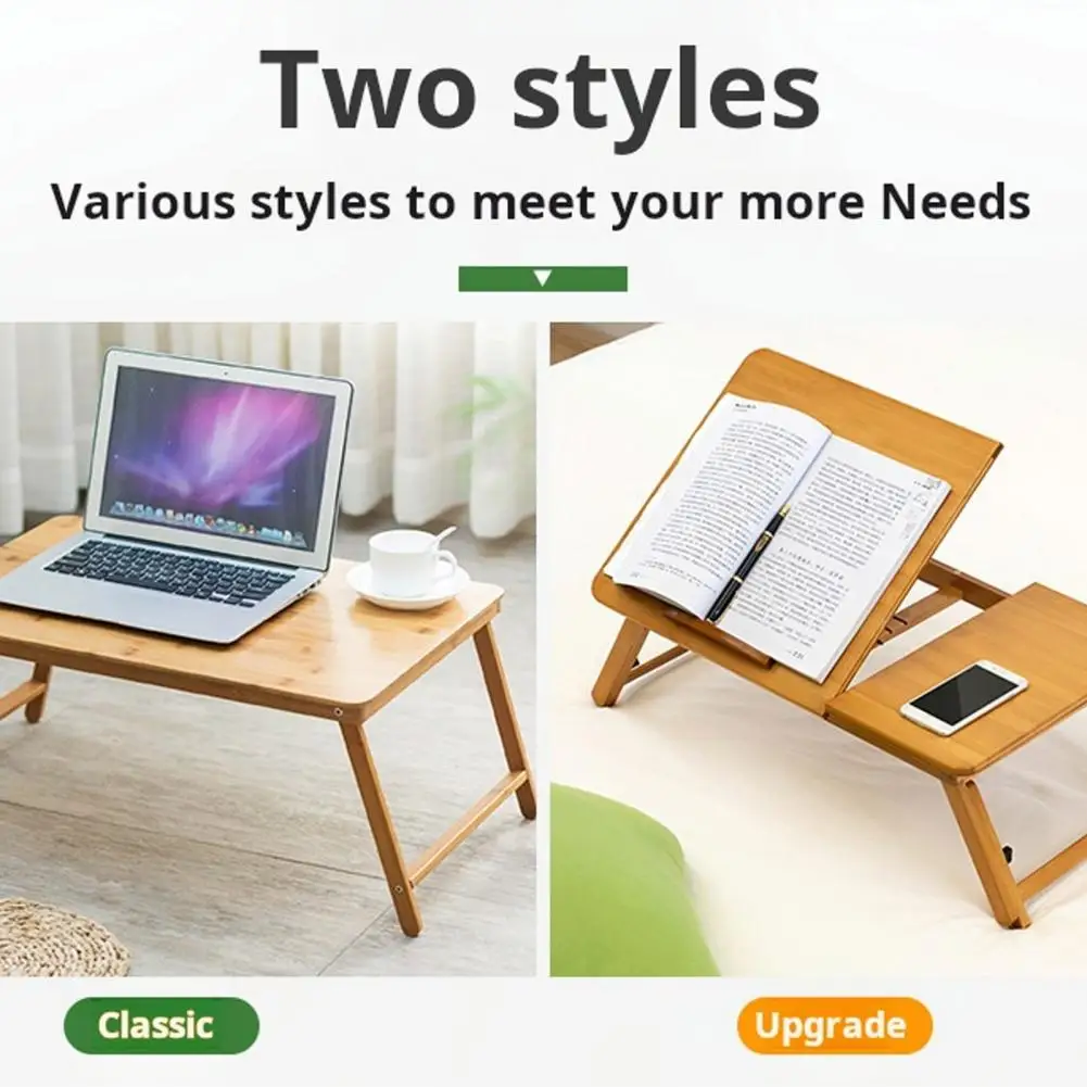 Over-Bed Table with 4 Tilt Angles Smooth Edge Strong Load-bearing Height Adjustable Collapsible Bamboo Portable Folding Desk