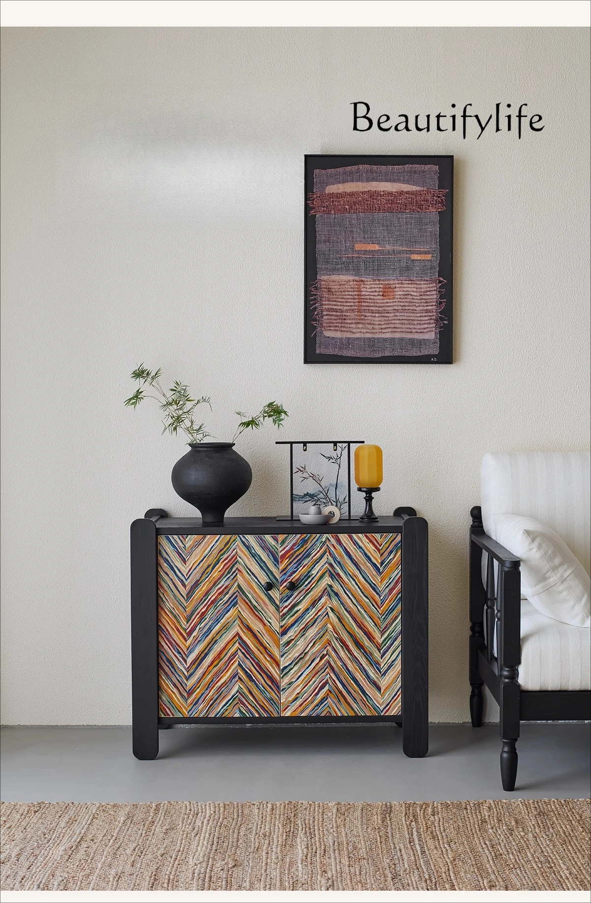 Retro solid wood side cabinet, antique black living room against the wall, a few cabinets next to the sofa, entrance bucket cabi