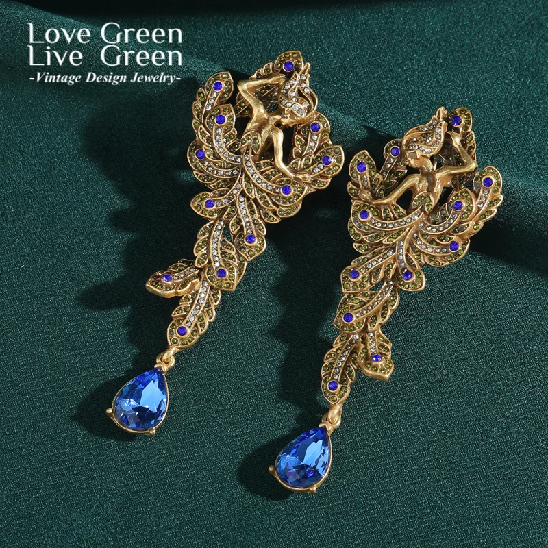 

Vintage Blue Crystal Drop Earring Ballet Girl Rhinestone Feather Antique Gold Color Luxury Designer Jewelry Wedding Party 2025