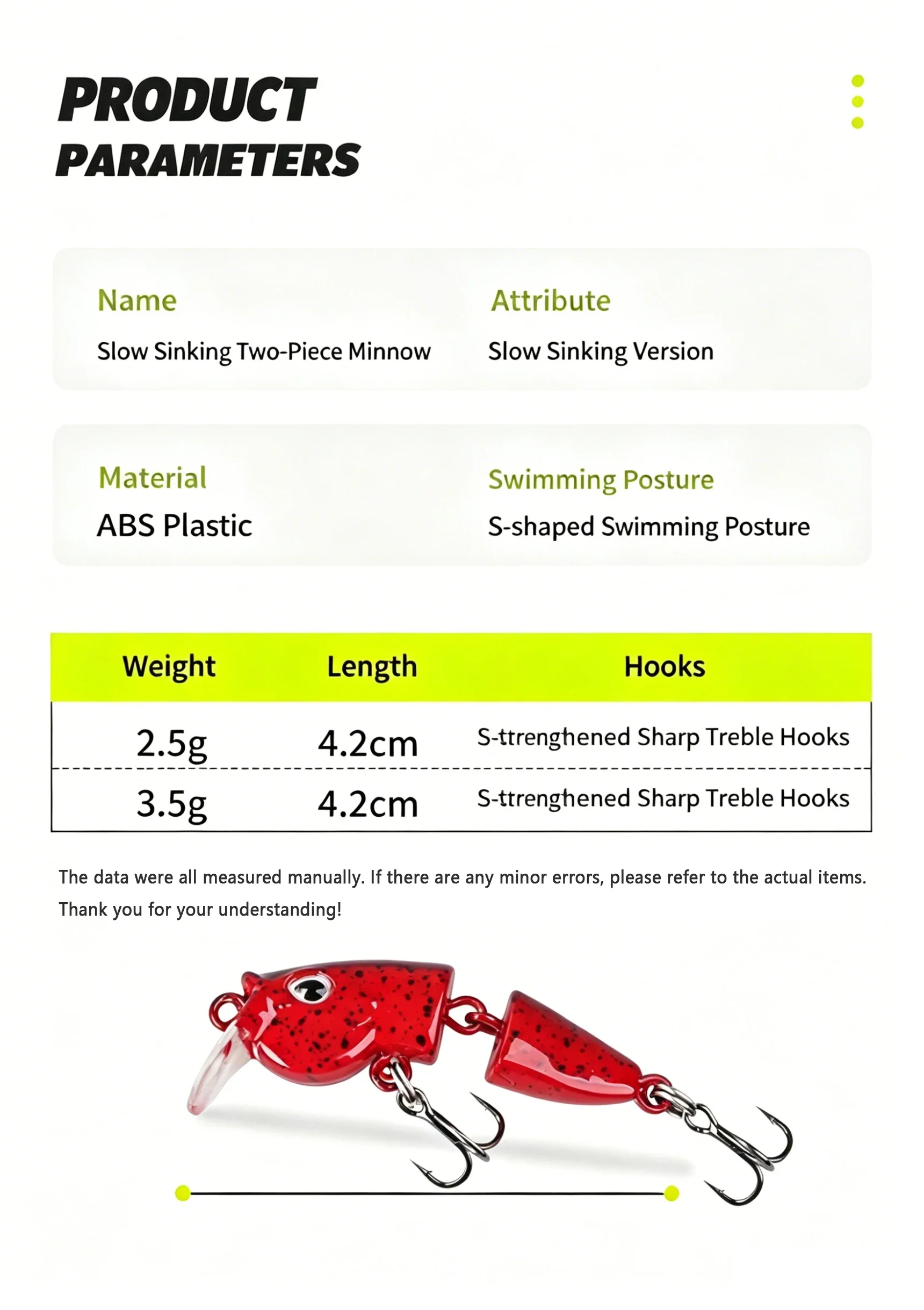 Ultraleichter Gelenk-Minnow-Köder 42mm Langsam Sinkend Natürlicher Schwimmköder 2,5g 3,5g für Bach- und Flussangeln Forellen Barsch Weißfisch Köder – Detail 6