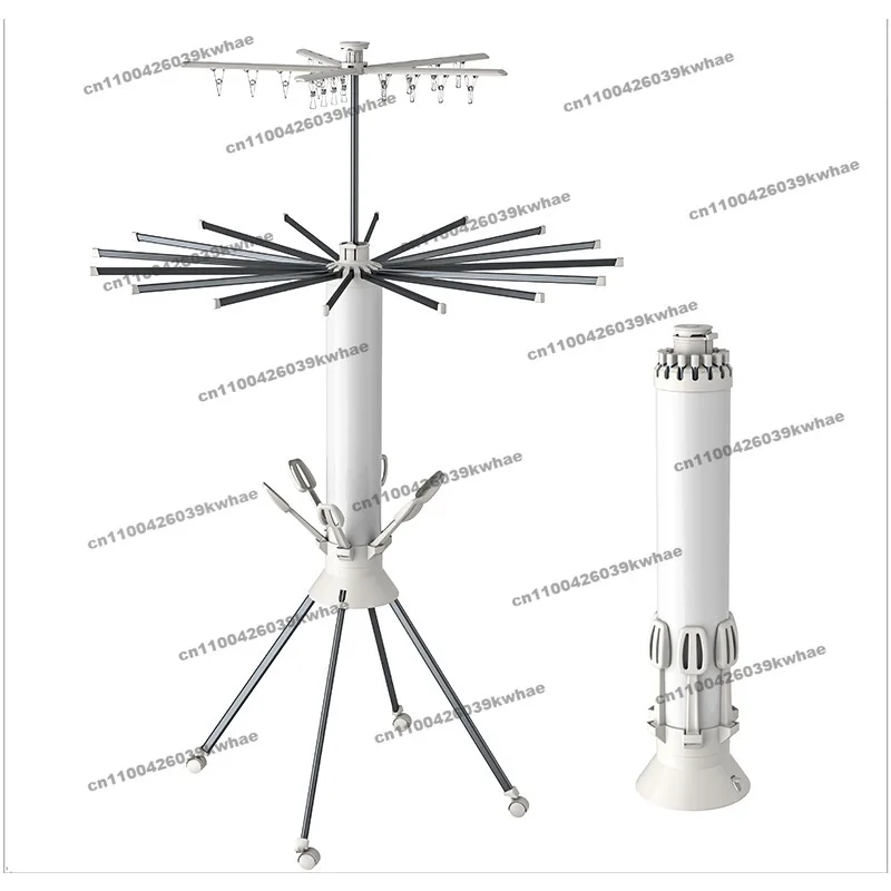 For 360 Degree Rotating Drying Rack Floor Folding Drying Rod Balcony Bedroom Home