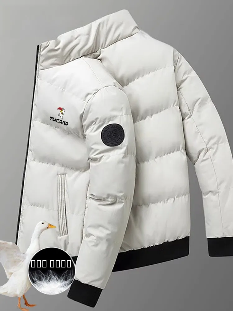 

Men's Thiened Winter Jaet Stand Collar down Cotton Padded Windproof Warm Faion Urban Sle Long Sve Zipper Closure Coat