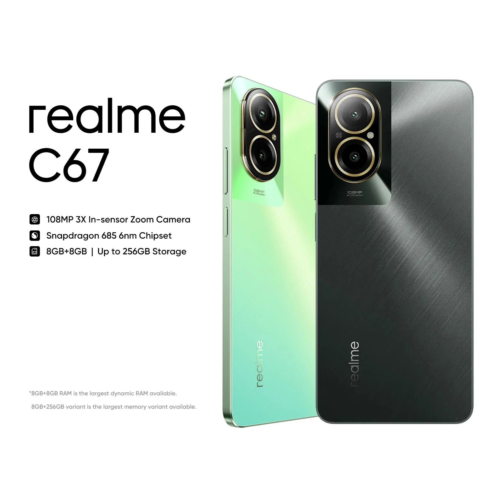 Новая оригинальная камера Realme C67 8 + 256 ГБ 108 МП AI Snapdragon 685 6,72 дюйма, 90 Гц, дисплей, аккумулятор 5000 мАч, 33 Вт, зарядка SUPERVOOC