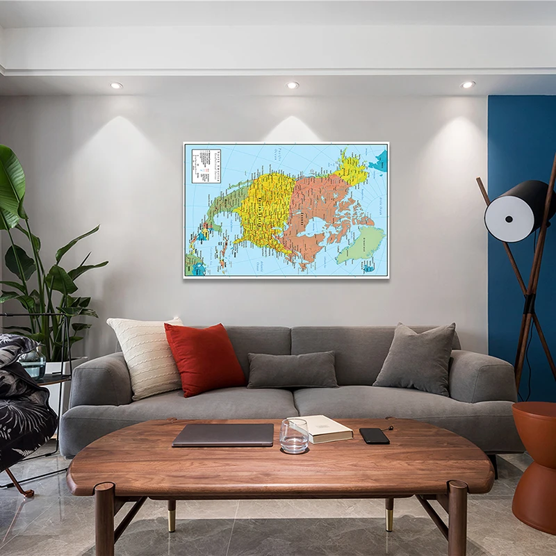 100*150cm Mapa de ruta política y de tráfico de América del Norte póster de arte de pared lienzo no tejido pintura decoración del hogar suministros escolares
