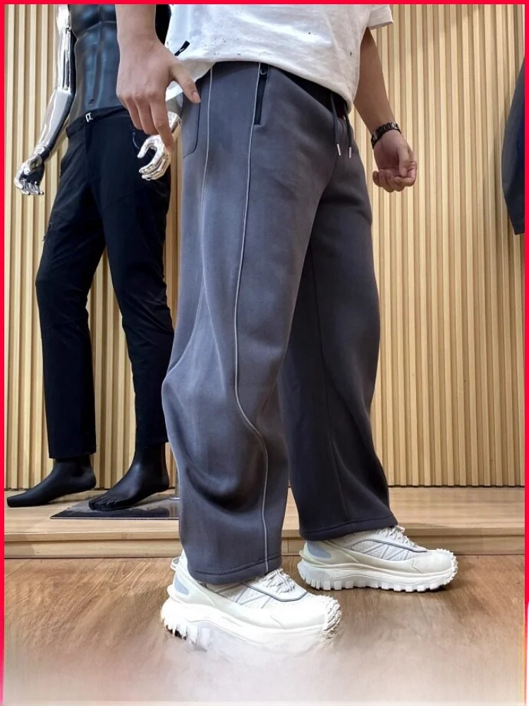 

Уличные повседневные утепленные флисовые спортивные брюки свободного кроя с завязками для мужчин и женщин, парные, зимние, новинка