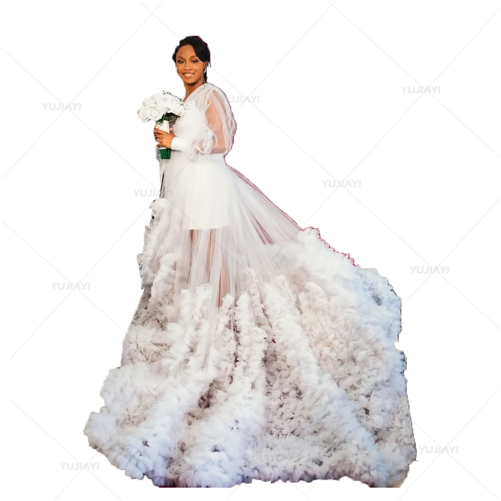 Abito da sposa bianco in Tulle Extra gonfio Ruffles abito premaman per servizio fotografico donna Prom Party abito da gravidanza indumenti da notte indumenti da notte