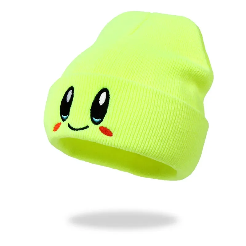 Anime Kirby student autumn and winter wool hat cartoon cute smiley eye pattern embroidery knitted warm hat childrens hip-hop hat