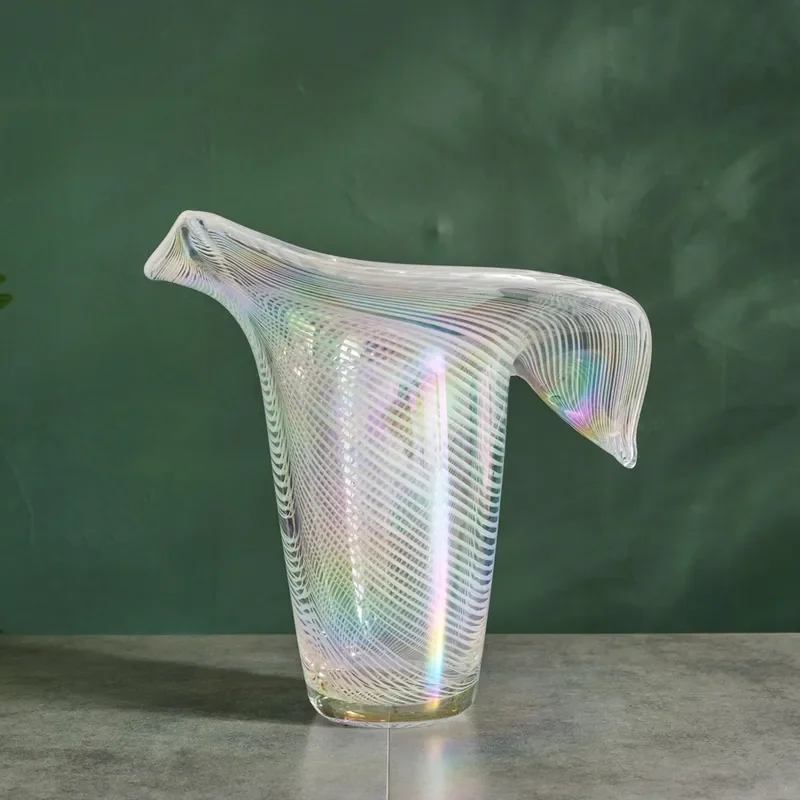 Creative Geometric Striped Crystal Glass Vase Colorful Home Decor for Wine Cabinet TV Stand Living Room Soft Decoration Model