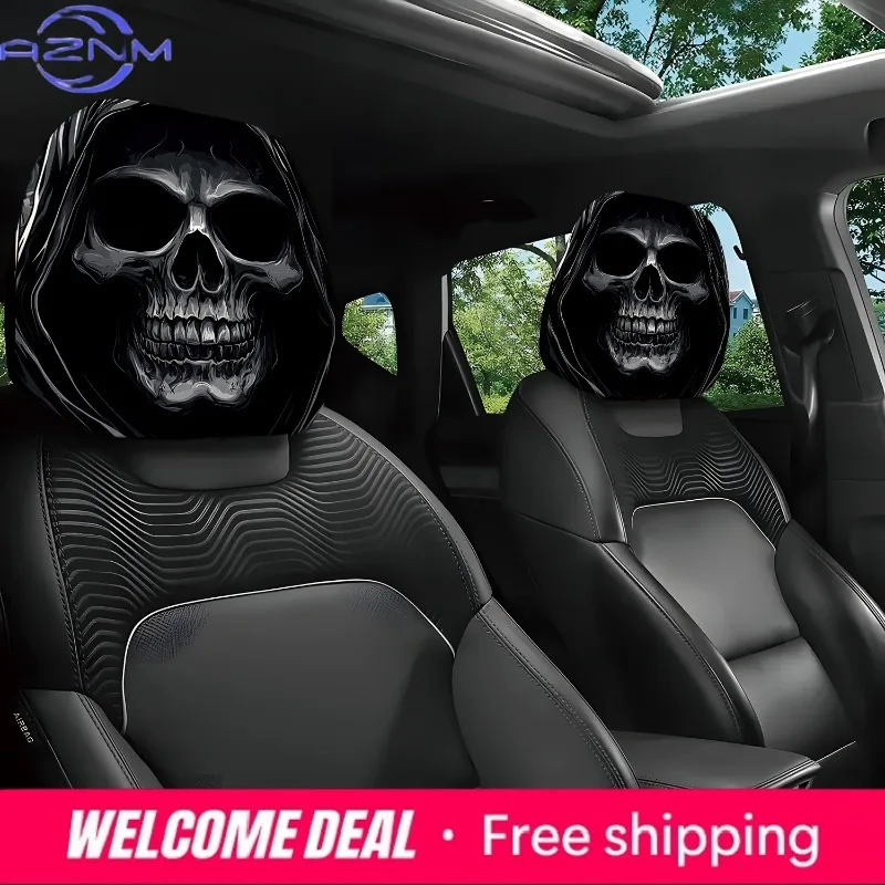 2Pcs Fashion Portrait Print Car Headrest Covers Universal Washable Durable Easy Install Auto Accessories for Sedan Truck SUV All