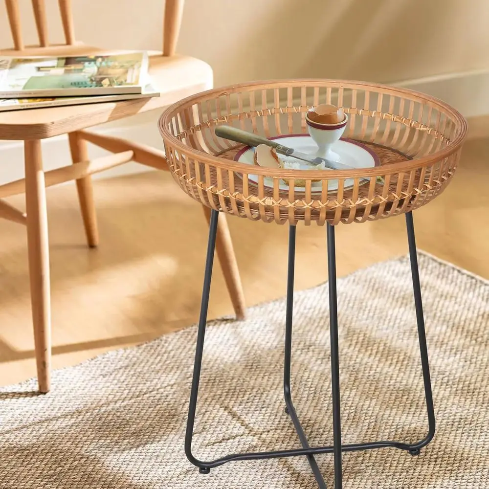 

Small Side Table, Boho Coee Table, Bamboo&Rattan, DrinkTable with Boho Style, or Balcony, Living Room, Bedroom (20.47inch, 1PCS)