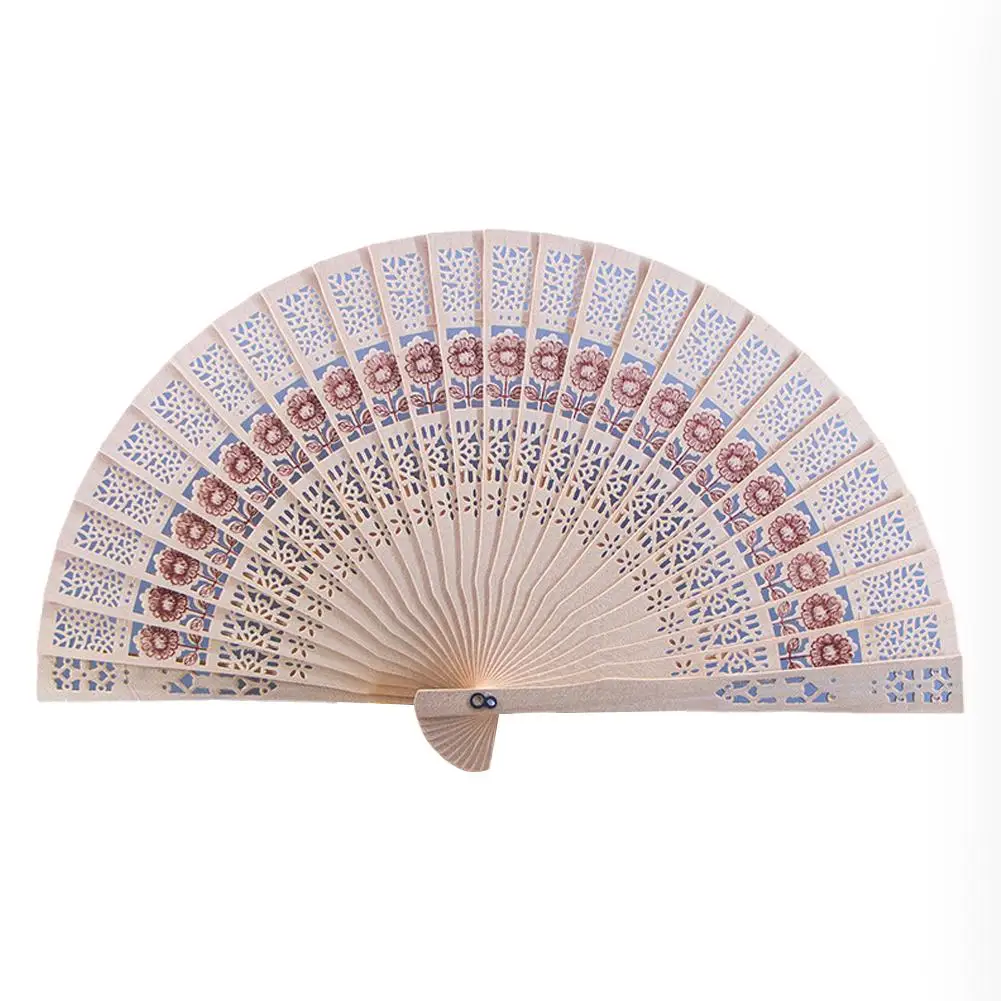 Personalized Carved Chinese Style Wooden Folding Fan Wedding Fan Hand Decoration Party Home Supplies Sandalwood O6S2