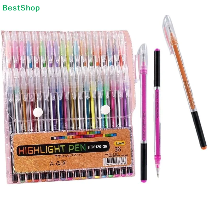 

☪1 Set Student Highlighter Gel Pen 6/12/18 Colors Large Capacity Glitter Gel Pens For Journaling Kids Graffiti Gift