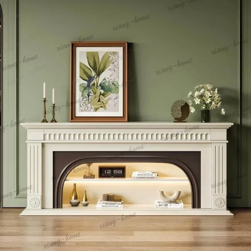 FG Simple and beautiful light luxury TV cabinet black simulated fire heating fireplace cabinet solid wood decorative cabinet