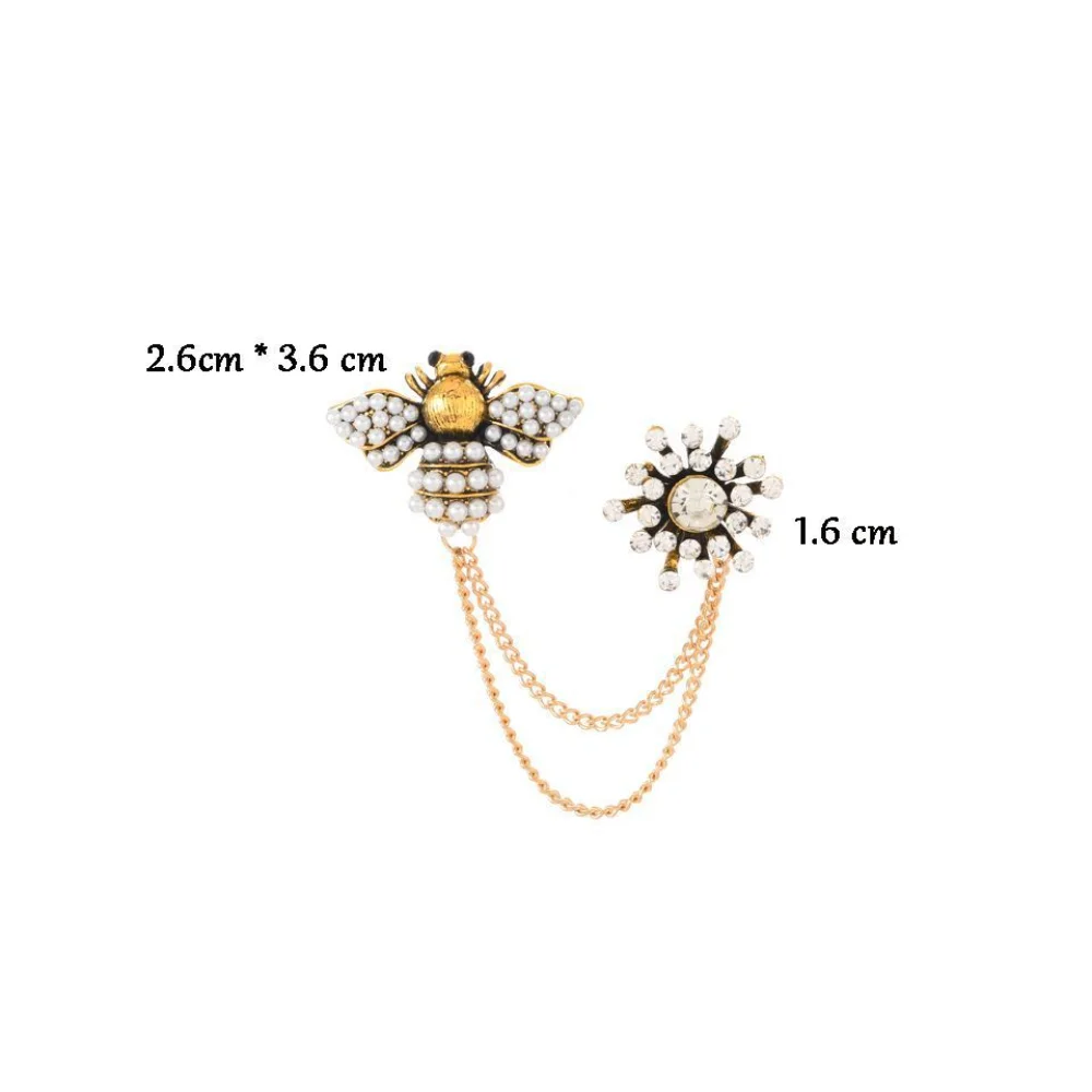 Vintage Pearl Bee Brooch Pearl Studded Diamond Chain Pin Pearl Bee Chain Coat Suit Chest Flower Pins Decoration Accessory