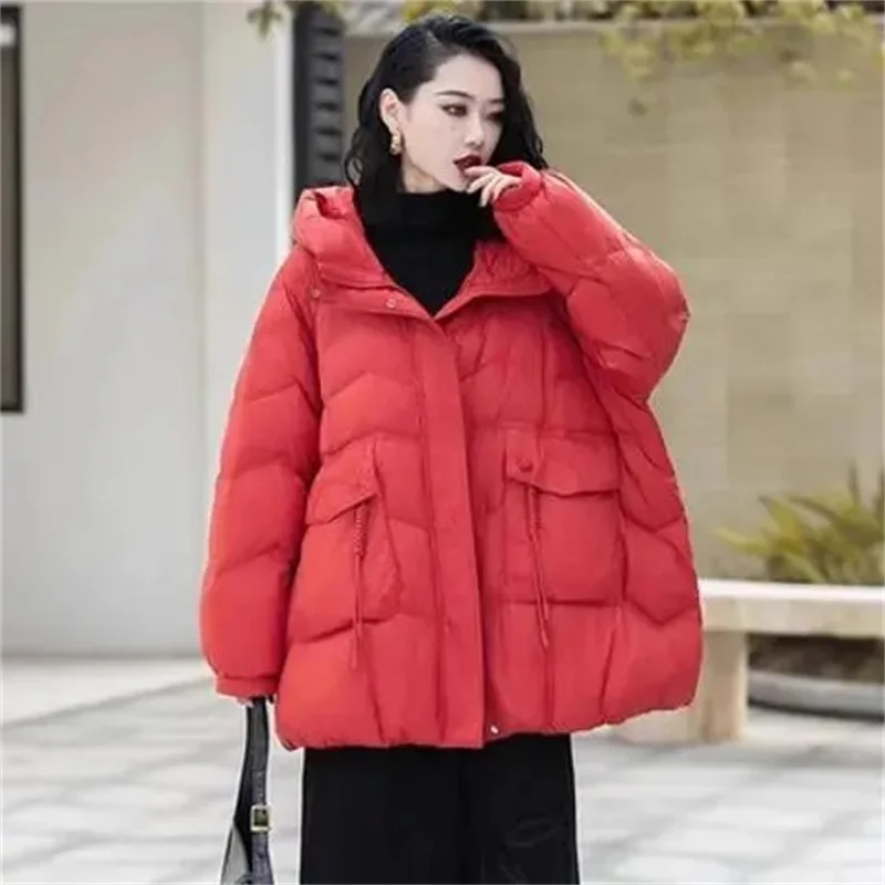 2025 الخريف الشتاء 90% الأبيض بطة أسفل سترة مقنعين فضفاض معطف منتفخ المرأة معطف كبير الحجم رشاقته الإناث سترات #5