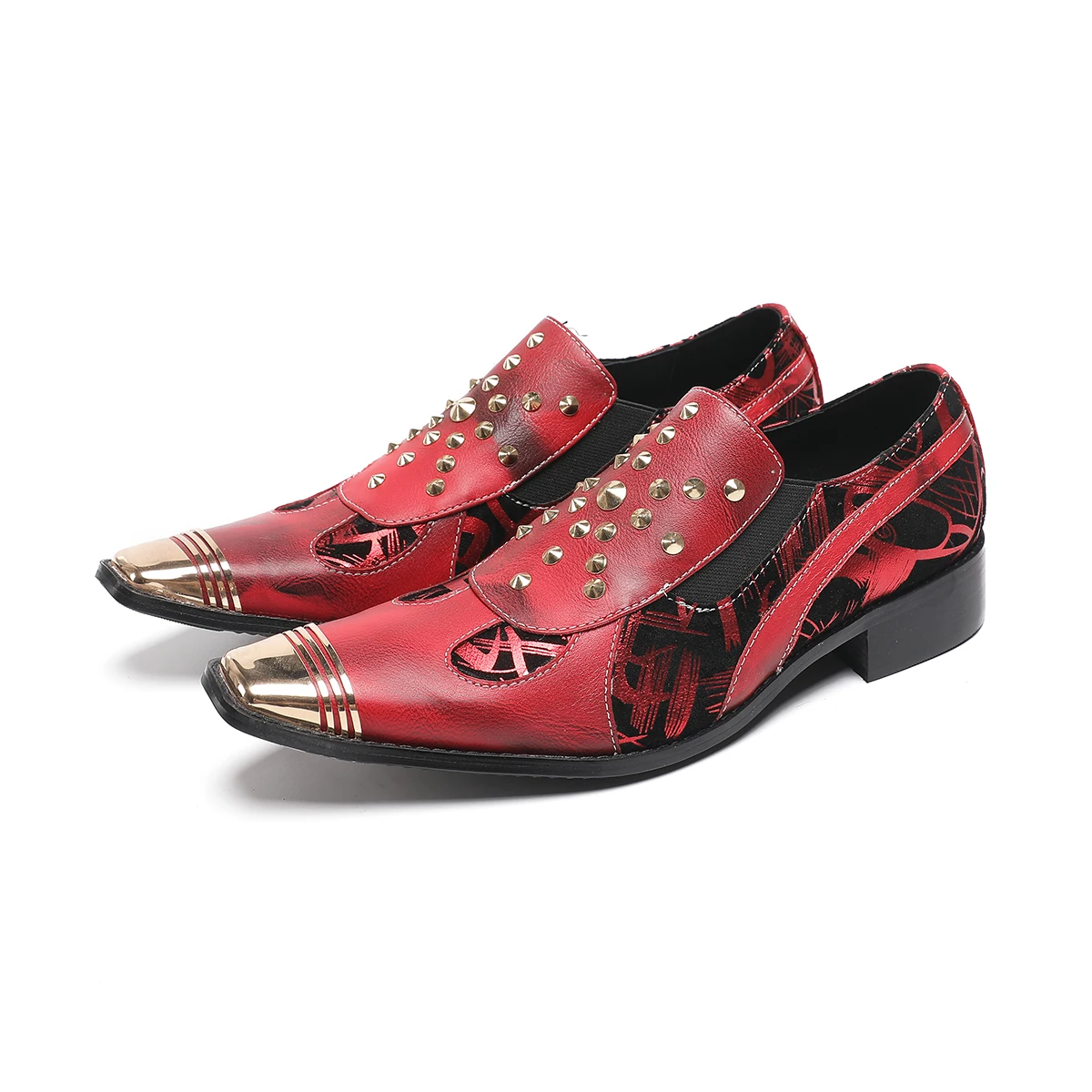 

Spiked Rivets Studded Leather Mocasines Men Shoes Zapatos Hombre Red Nightclub Trendy Chaussures Homme De Luxe Party Oxfords