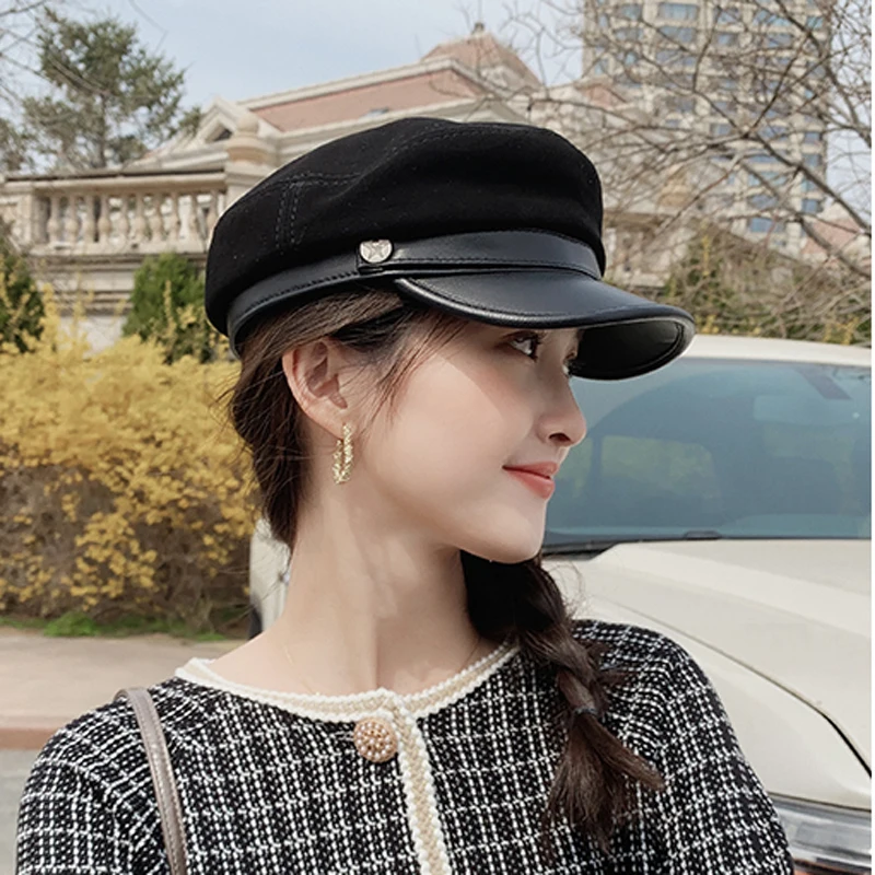 New Women Spring/Winter Genuine Leather Flat Baseball Caps Leisure Time 55-60 cm Customized Size Outdoor Snapback Golf Hat