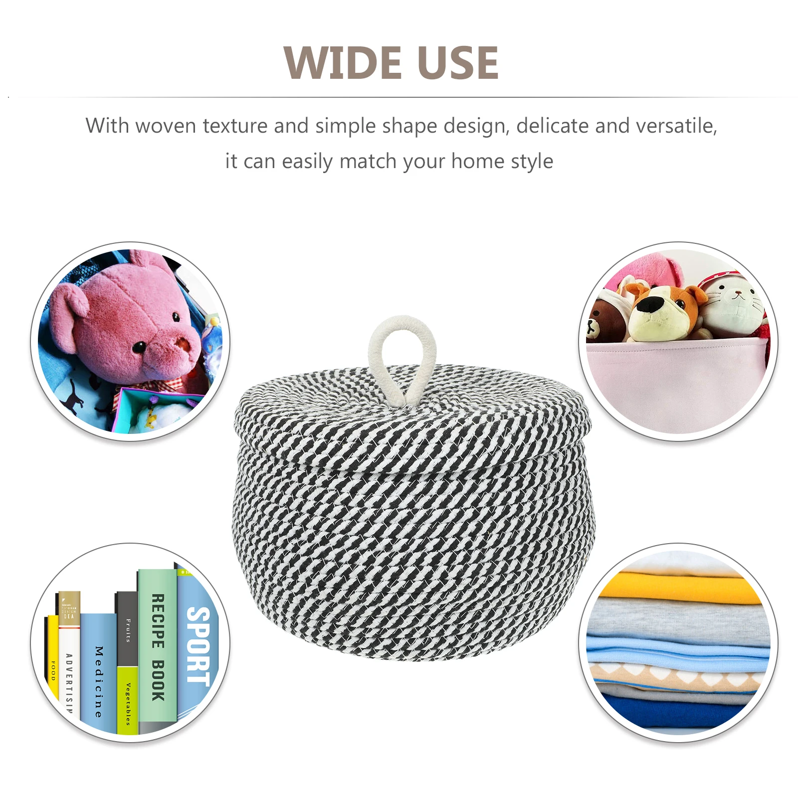 

1 Pcs Versatile Cotton Rope Woven Storage Basket With Lid Practical Organizer For Stationery And Snacks