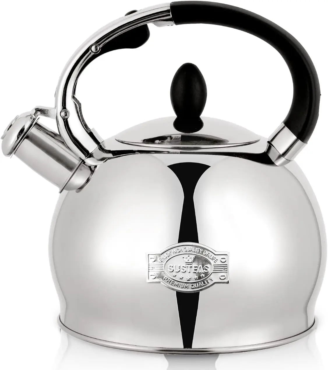 

Stainless Steel Whistling Tea Kettle with Cool Touch Handle, Includes Silicone Mitt, 2.64 Quart Capacity