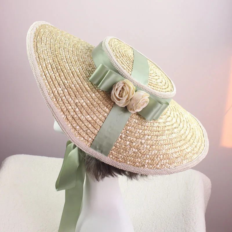 Handmade Lolita Straw Hat Female Big Brim Sun-Proof Flat-Top Hat