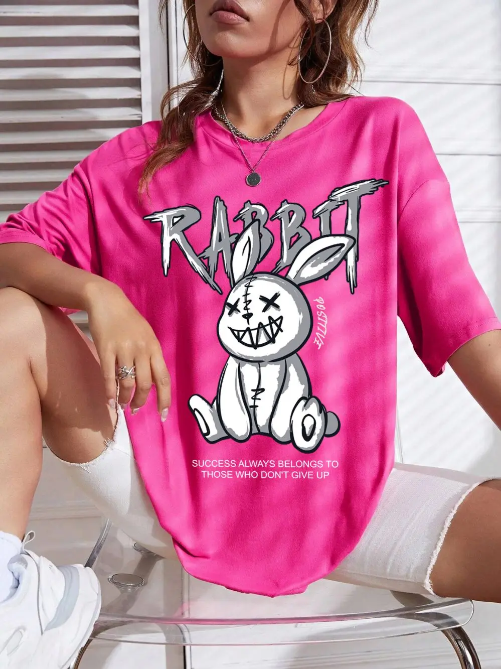 

Summer Cotton T-Shirts For Womens Kawaii Rabbit Printed Tops Fashion O-Neck Soft Short Sleeve Casual Street Loose Tees Clothes