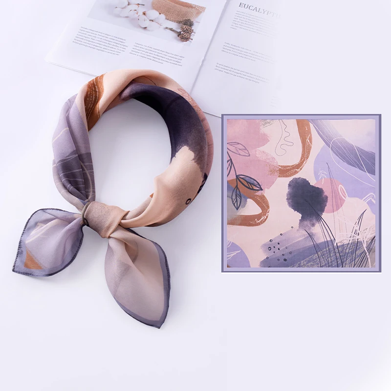 

100% Silk Square Chiffon Scarf Women Print Small Hangzhou Real Silk Bandana Luxury Thin Neckscarf Pure Silk Head Scarf 70x70cm