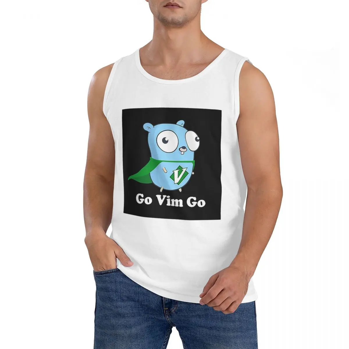 100% Cotton The Go Gopher Golang Vim Go Sleeveless T-Shirt Men Workout Sports Clothing Tops Men's Crew Neck Vest