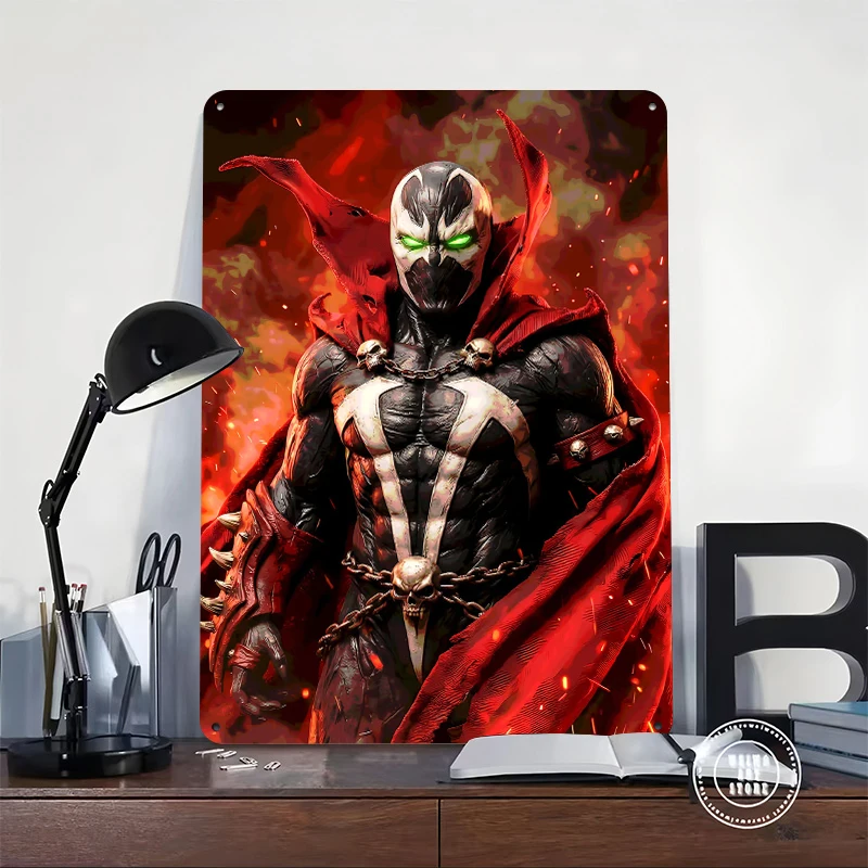 Spawn With Red Cape and Skulls Metal Poster Customized Wall Art Retro Vintage Tinplate Signs for Room Decorations Man Wand Deko