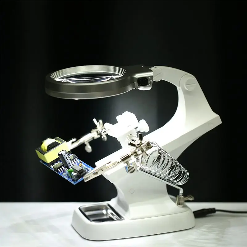 Magnifying Glass Rotatable Soldering Iron Station Stand Welding Clip Clamp 3 Hand Helping Desktop Magnifier Soldering RepairTool