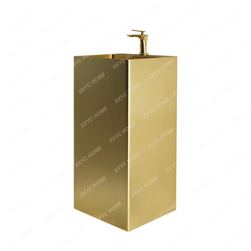 

Stainless Steel Lavabo Integrated Floor Washstand Homestay Hotel Column Type Washbasin