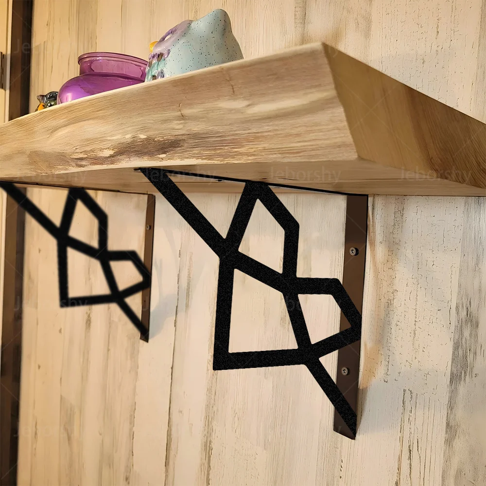 2pcs Geometric Metal Shelf Brackets L-Shaped Wall Mounted Supports Requires Drilling Storage Rack for Living Room Bathroom