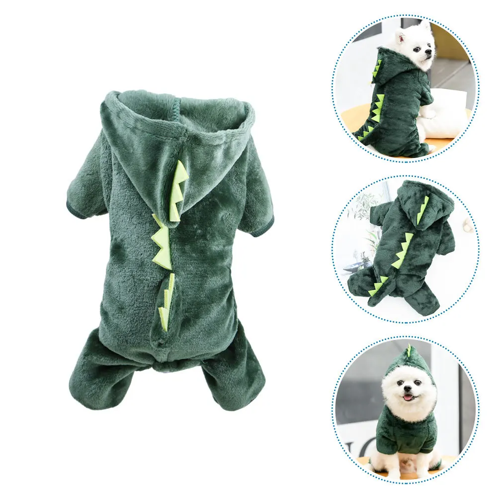 

Stylish Dog Dinosaur Costume Comfortable Coral Fleece Pet Garment Warm Hooded Outfit Cosplay Apparel Dog Jumpsuit