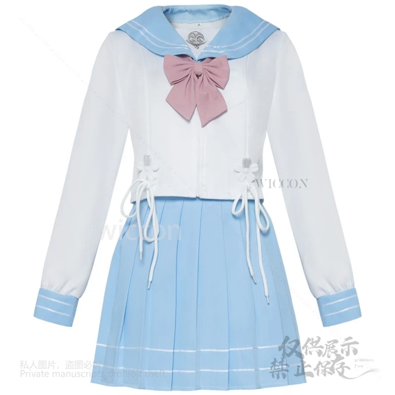 Anime Game Naraka: Bladepoint Anime Kurumi Hu Tao Costume Blue JK Uniform Wig For Woman Girls Sexy Kawaii Party Customized