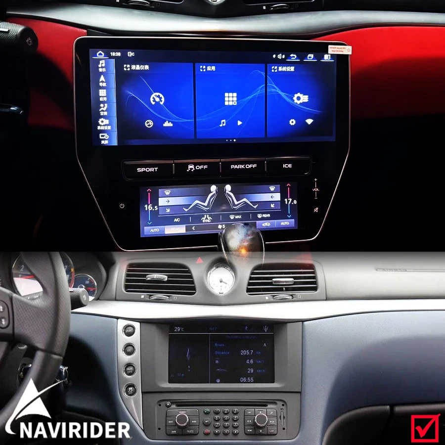 22'' Wireless Carplay Car Radio For Maserati GT 2007 - 2015 Android 14 With 360 Carplay QLED Screen Auto Air Conditioning Panel