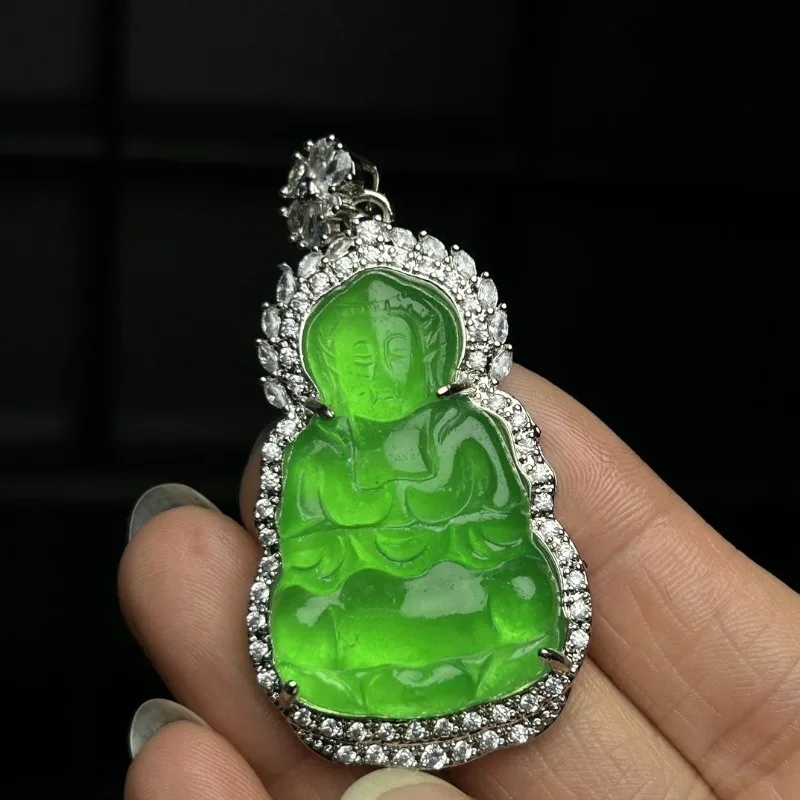 Emperor Green Jade Guanyin Full Green Jade Guanyin Pendant Guanyin Bodhisattva Pendant Male