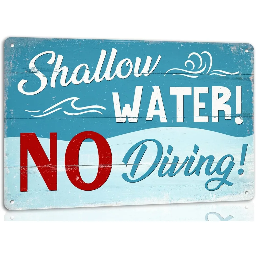 Shallow Water No Diving Funny Pool Rules Metal Tin Sign Vintage Plaque Home Farmhouse Patio Swimming Pool Wall Decor