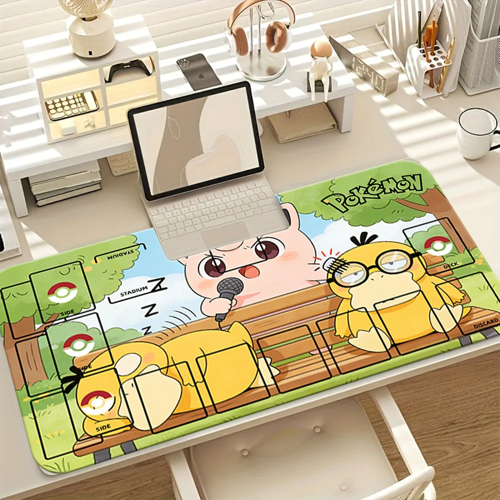 Psyduck Clefairy Park Concert Pokemon TCG Playmat, Large Extended Gaming Mouse Pad with Card Zones, Non-Slip Desk Mat for Tradin