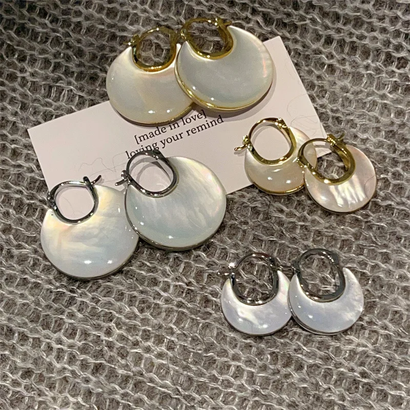 

Natural Double-Sided White Fritillaria Ear Buckle Elegant Earrings Women Premium Jewelry Trend Hanging Dangle Drop