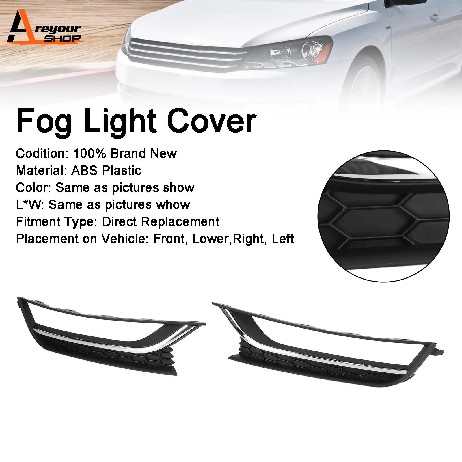 Areyourshop 2PCS Front Driving Fog Light Cover fit for VW Passat 2012-2015 Black & Chrome Car Accessories Parts