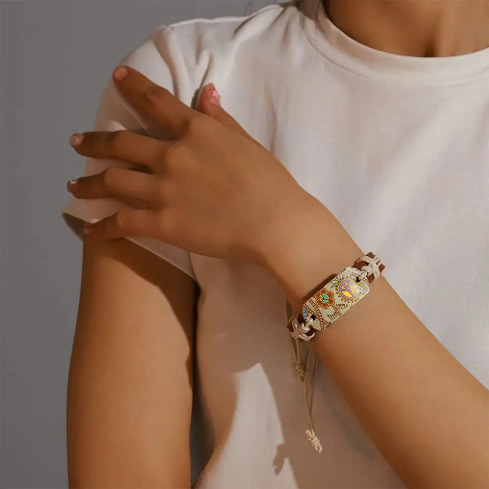 Pulseras Boho de cuero de estilo Retro para prevención de caídas, cuerda de cáñamo resistente al desgaste, tela tejida, accesorios de moda impermeables duraderos