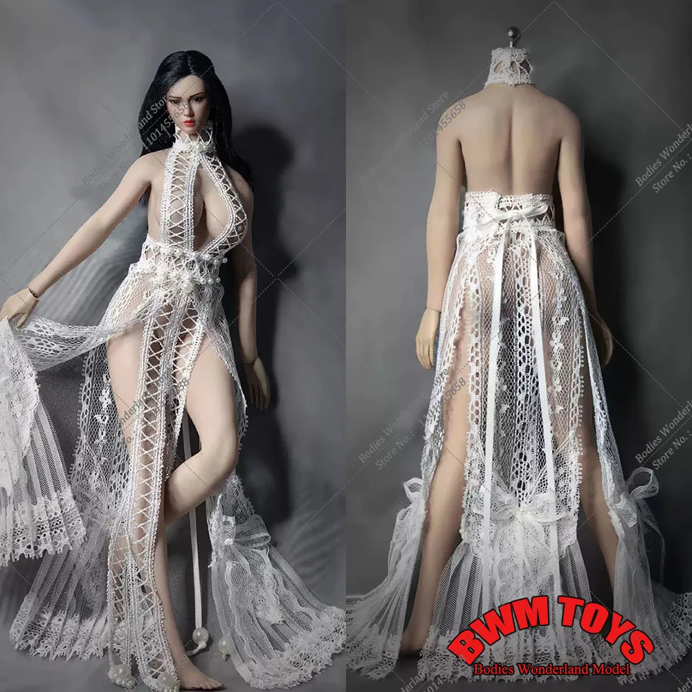 1/6 Scale Women's halter Neck Open Chest Lace Hollow Underwear Long Evening Dress for 12 inch Action Figure Doll