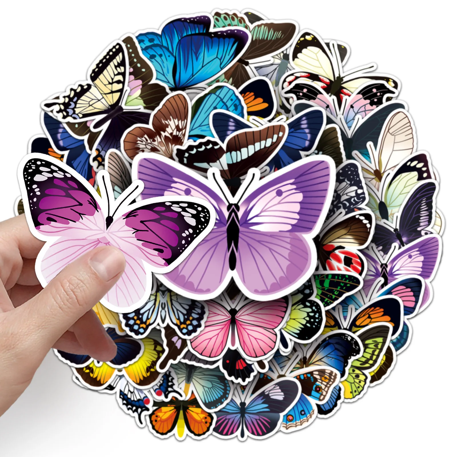50 butterfly hand account book stickers, cartoon insects, cute animals, DIY notebook, Gooka decoration, waterproof